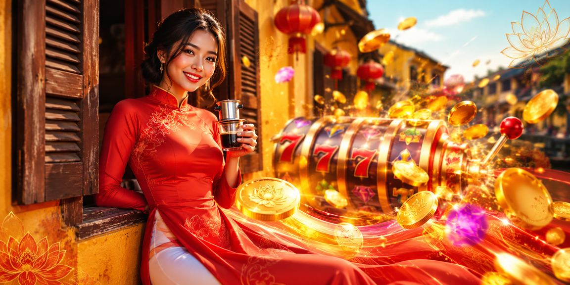 Người chơi slot game trong trang phục áo dài truyền thống tại Hội An