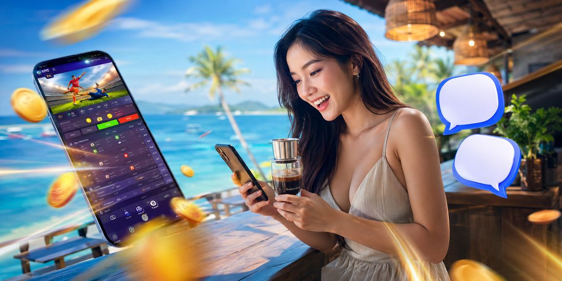 Người dùng dùng ứng dụng casino tại Phú Quốc bên ly cà phê buổi sáng